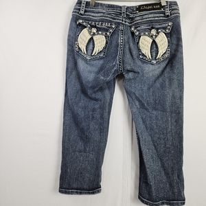 La Idol angel wing rhinestone jean capris size 11